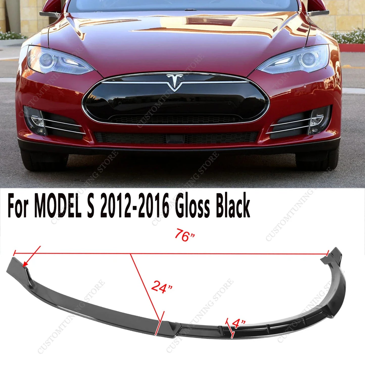 Lip Spoiler Anteriore Nero Lucido per Tesla Model S 2012-2020
