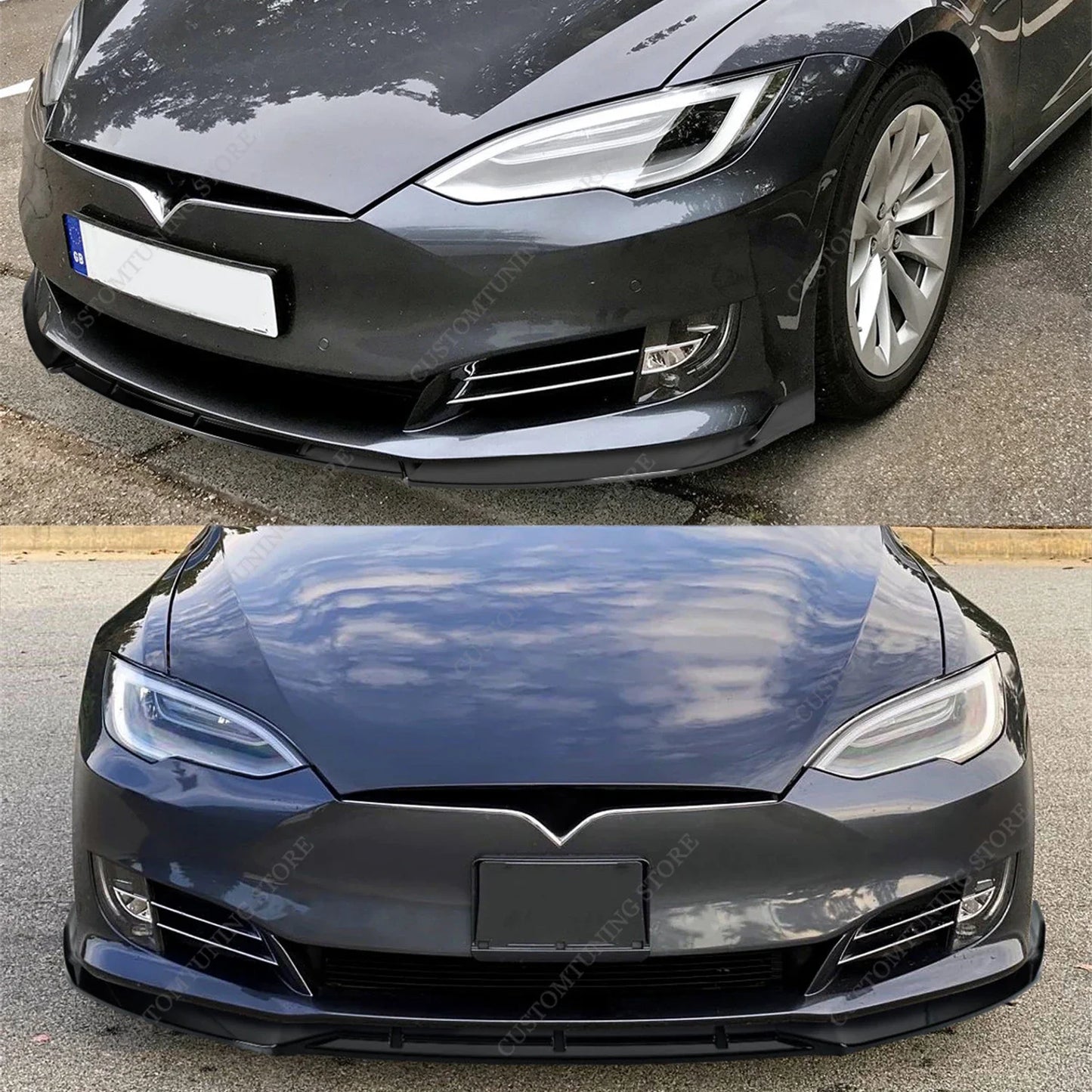 Lip Spoiler Anteriore Nero Lucido per Tesla Model S 2012-2020