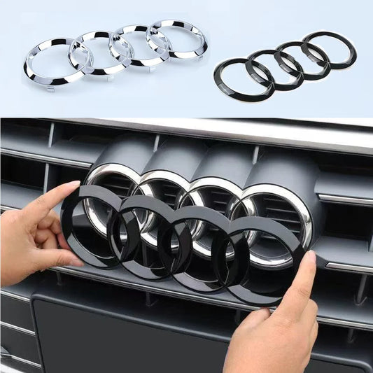 Audi 4 Anello ABS Cofano Auto Cofano Anteriore Griglia Baule Posteriore Emblema Nero/Argento Logo Distintivo Adesivo Per A3 A4 A5 A6 A7 Q2 Q3 Q5 Q8 TT