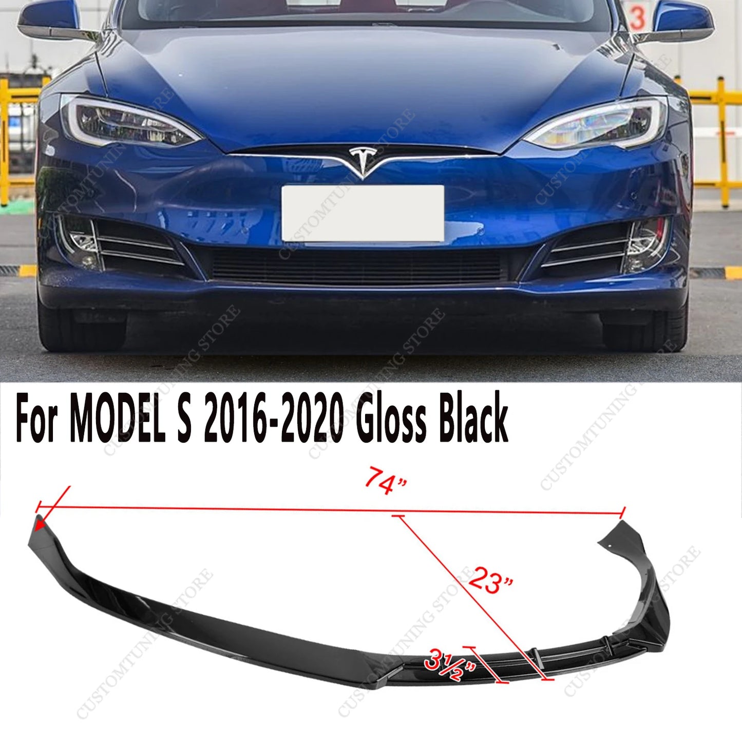 Lip Spoiler Anteriore Nero Lucido per Tesla Model S 2012-2020