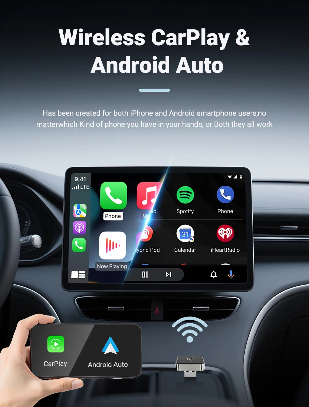 Adattatore Wireless CarPlay e Android Auto – Plug & Play XUDA