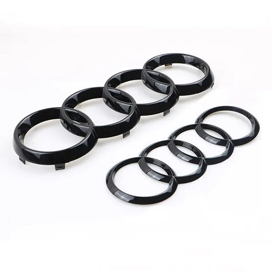 Audi 4 Anello ABS Cofano Auto Cofano Anteriore Griglia Baule Posteriore Emblema Nero/Argento Logo Distintivo Adesivo Per A3 A4 A5 A6 A7 Q2 Q3 Q5 Q8 TT